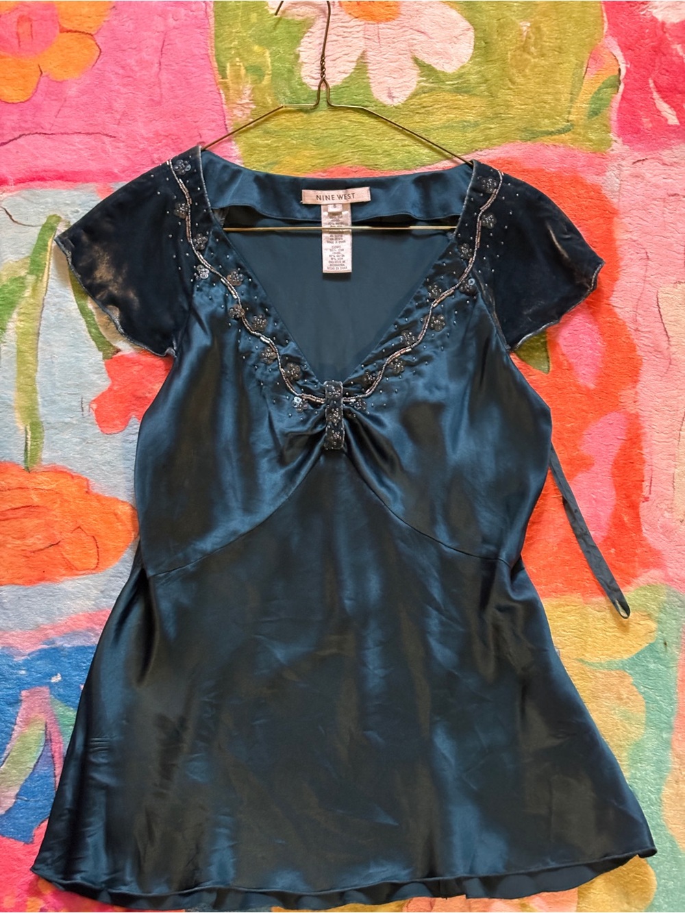 Vintage Pure Silk Beaded Whimsigoth Fairy Top Nine West - Size 6 / Medium
